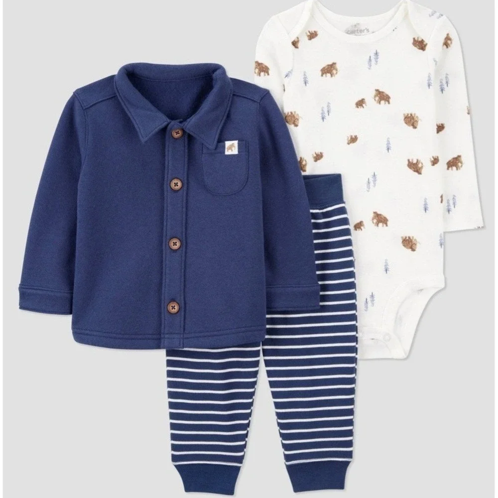 Carter's Baby Boy 3-Piece Outfit Set‎ 6M Bear Bodysuit Jacket Pants NWT